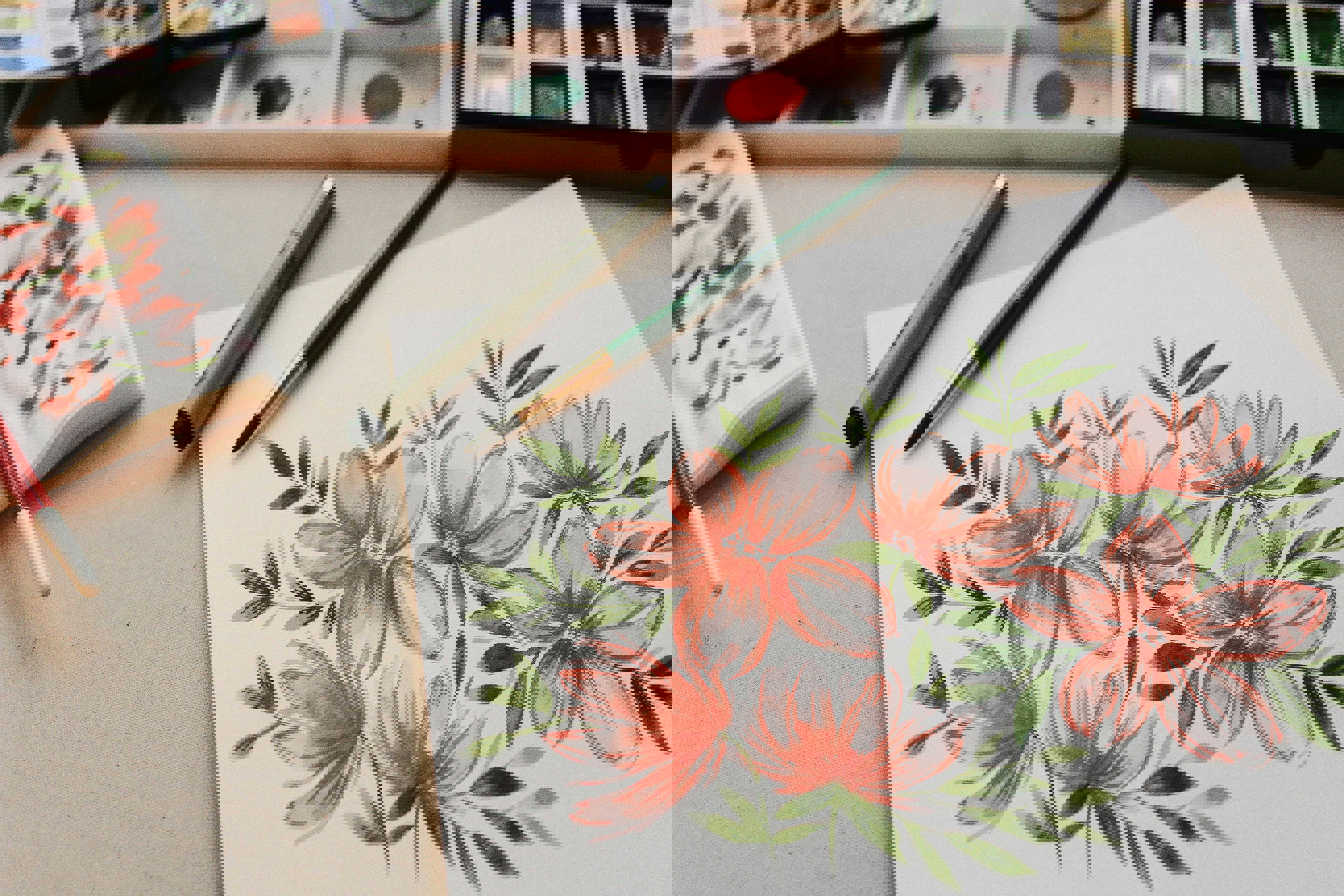 red petaled flower painting